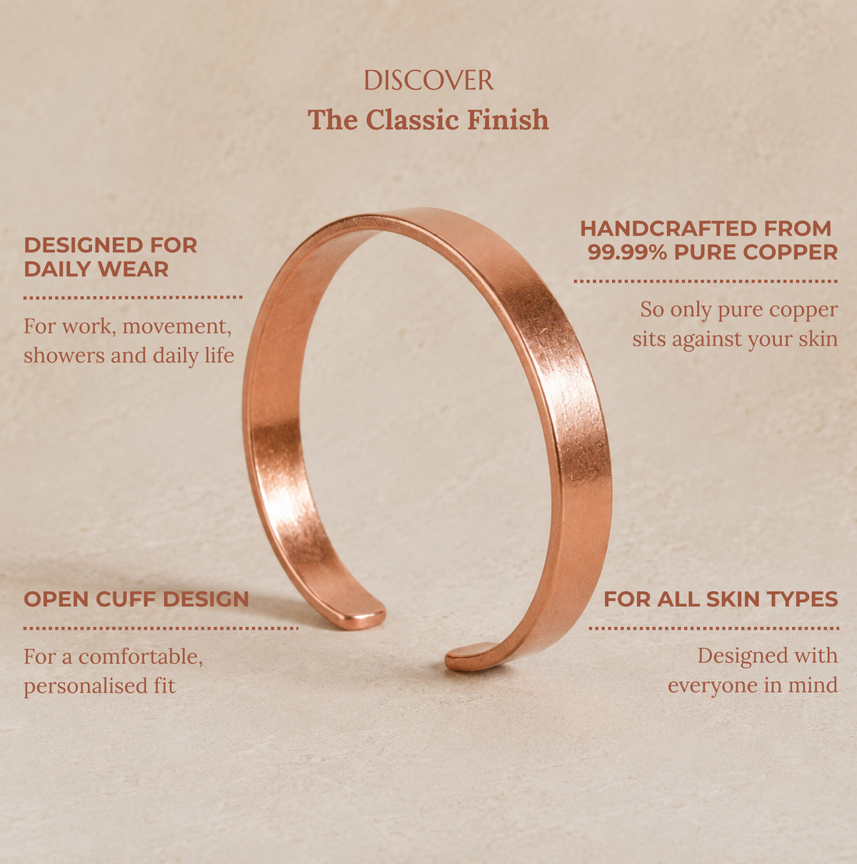 Pure Copper Wellness Bracelet — Classic Finish
