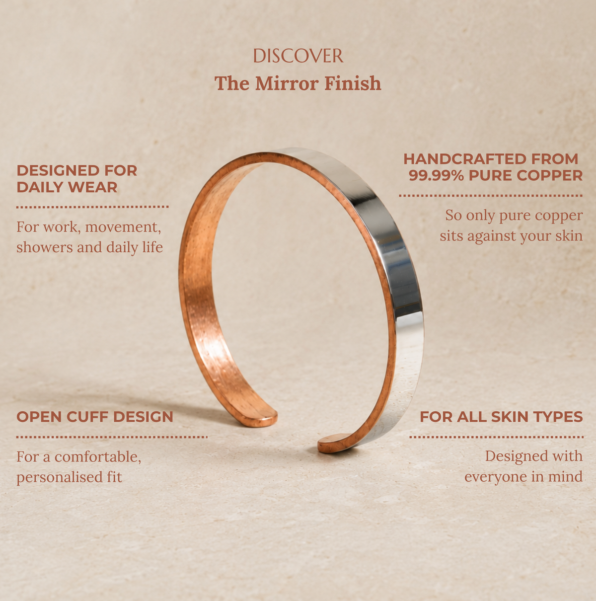Pure Copper Wellness Bracelet — Mirror Finish