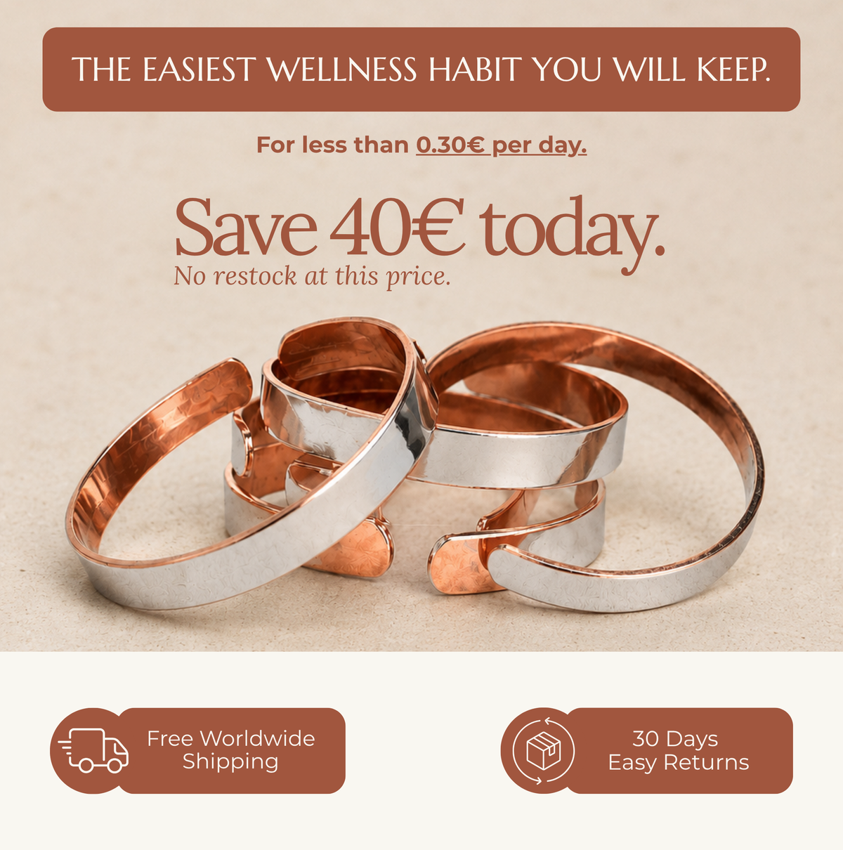 99.99% Pure Copper Wellness Bracelet (Mirror Finish) │ Adjustable Cuff