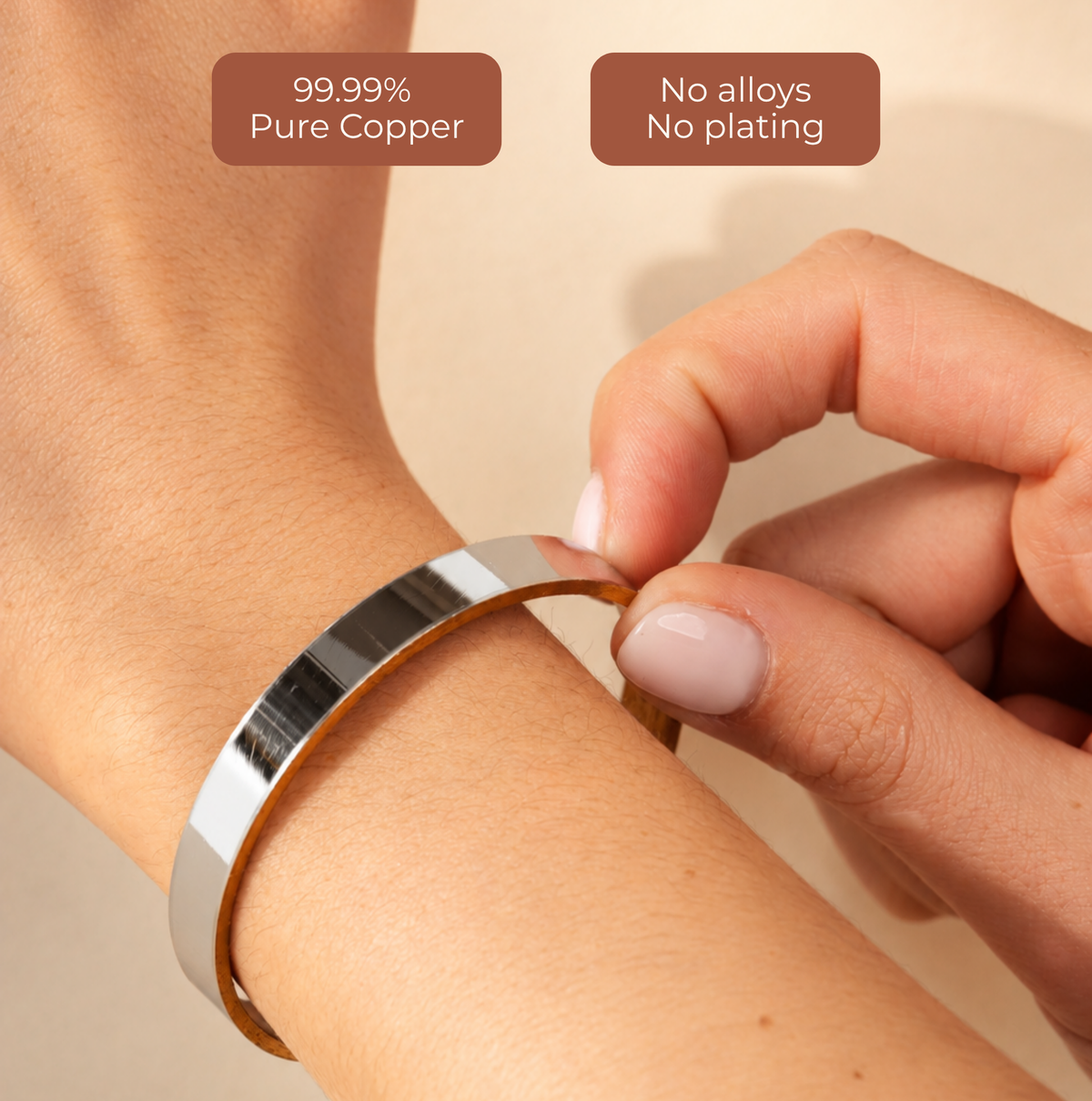 99.99% Pure Copper Wellness Bracelet (Mirror Finish) │ Adjustable Cuff